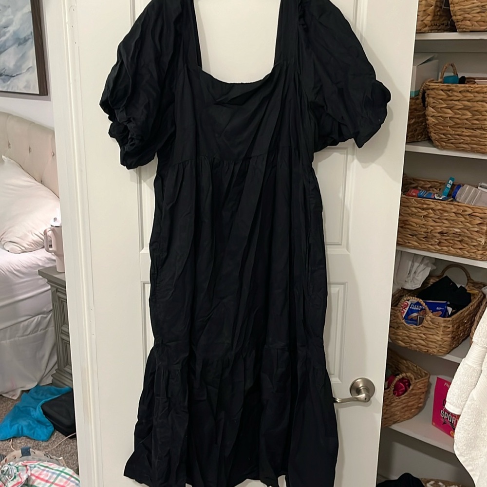 Black puff sleeve cotton maxi dress